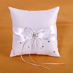 Ring Pillow In White Satin With Sash And Rhinestones(103018443)