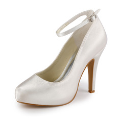 Satin Stiletto Heel Closed Toe Platform Pumps Wedding Shoes With Buckle (047005346)