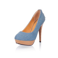 Canvas Stiletto Heel Closed Toe Platform Pumps With Zipper (085025203)