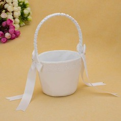 Ivory Flower Basket In Satin With  Ribbons (102025559)
