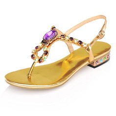 Patent Leather Flat Heel Sandals Flats With Rhinestone Crystal (087024953)