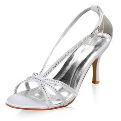 Satin Stiletto Heel Sandals Wedding Shoes With Buckle Rhinestone (047005863)