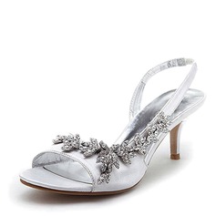 Satin Stiletto Heel Slingbacks Sandals Wedding Shoes With Rhinestone (047005984)