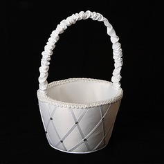 Diamond Grid Pattern White Satin Flower Girl Basket(102018059)