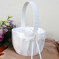 Butterfly Themed Flower Basket In White Satin And Lace(102018095)