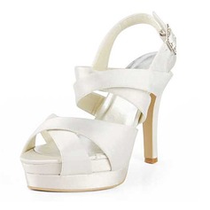 Satin Stiletto Heel Platform Slingbacks Pumps Sandals Wedding Shoes With Buckle (047011829)