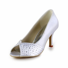 Satin Cone Heel Peep Toe Pumps Wedding Shoes With Rhinestone (047026393)