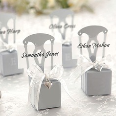 Silver Chair Style Favor Box With Heart Charm And Ribbon (Set of 12) (050005517)