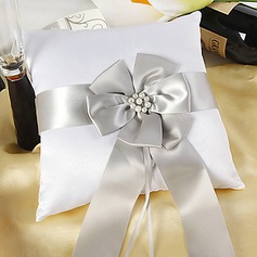 White Satin Ring Pillow With Silver Sash And Peal(103018449)