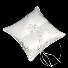 Elegant Calla Lily Ring Pillow In White Satin With Embroidery (103018274)