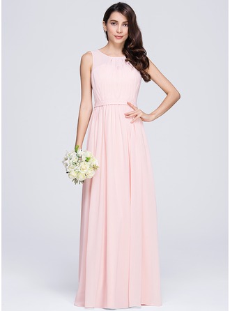 A-Line/Princess Scoop Neck Floor-Length Chiffon Bridesmaid Dress With Ruffle 
