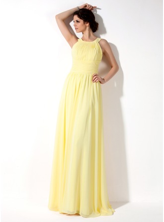 A-Line Halter Neck Floor-length Chiffon Bridesmaid Dress