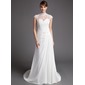 Sheath/Column High Neck Chapel Train Chiffon Tulle Wedding Dress With Ruffle Lace Beadwork (002012176)