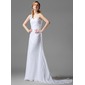 A-Line/Princess One-Shoulder Court Train Chiffon Wedding Dress With Ruffle Beadwork Flower(s) (002000446) A-Line/Princess One-Shoulder Court Train Chiffon Wedding Dress With Ruffle Beadwork Flower(s) (002000446)