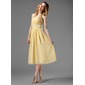 A-Line/Princess Halter Tea-Length Chiffon Charmeuse Bridesmaid Dress With Ruffle (007000956)