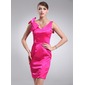 Sheath V-neck Knee-Length Charmeuse Cocktail Dress (016002974)