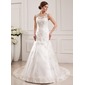 Mermaid Scoop Neck Court Train Satin Tulle Wedding Dress With Lace (002019530)
