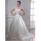 Ball-Gown Square Neckline Court Train Organza Satin Wedding Dress With Embroidery Ruffle Beadwork (002011665)