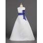 A-Line/Princess Scoop Neck Floor-Length Organza Satin Flower Girl Dress With Sash (010005810)
