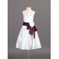 A-Line/Princess Tea-Length Taffeta Flower Girl Dress With Sash Flower(s) (010007370)