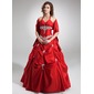 Ball-Gown V-neck Floor-Length Taffeta Quinceanera Dress With Ruffle Lace Beading Sequins (021004554)