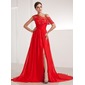 A-Line/Princess Off-the-Shoulder Chapel Train Chiffon Evening Dress With Ruffle Lace (017014210)