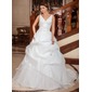 Ball-Gown V-neck Chapel Train Taffeta Organza Wedding Dress With Ruffle Lace (002012799)