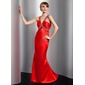 Sheath V-neck Floor-Length Satin Prom Dress With Ruffle Beading (018014737) Sheath V-neck Floor-Length Satin Prom Dress With Ruffle Beading (018014737)