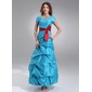 A-Line/Princess Square Neckline Floor-Length Taffeta Bridesmaid Dress With Ruffle Sash (007000958) A-Line/Princess Square Neckline Floor-Length Taffeta Bridesmaid Dress With Ruffle Sash (007000958)