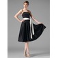 A-Line/Princess Strapless Tea-Length Satin Bridesmaid Dress With Sash (007001798)