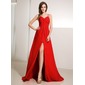 A-Line/Princess V-neck Floor-Length Chiffon Evening Dress With Ruffle Beading (017014229)