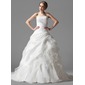 Ball-Gown Strapless Court Train Taffeta Organza Wedding Dress With Ruffle Lace (002004523)