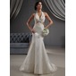 Mermaid Halter Court Train Satin Wedding Dress With Lace Sashes Beadwork Sequins (002022688)