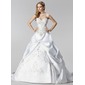 Ball-Gown Sweetheart Court Train Satin Wedding Dress With Embroidery Ruffle Beadwork (002000485)