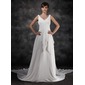 A-Line/Princess V-neck Watteau Train Chiffon Wedding Dress With Ruffle (002000565)