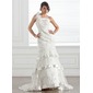 Mermaid One-Shoulder Sweep Train Satin Tulle Wedding Dress With Lace Beadwork Flower(s) (002005285) Mermaid One-Shoulder Sweep Train Satin Tulle Wedding Dress With Lace Beadwork Flower(s) (002005285)