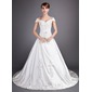 Ball-Gown Off-the-Shoulder Chapel Train Satin Tulle Wedding Dress With Embroidery Beadwork Sequins (002012813)