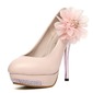 Leatherette Stiletto Heel Closed Toe Platform Pumps With Rhinestone Flower (085024454)