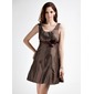 Empire Scoop Neck Short/Mini Taffeta Bridesmaid Dress With Ruffle Sash Flower(s) (022015823)