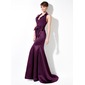 Mermaid Halter Sweep Train Chiffon Charmeuse Bridesmaid Dress With Ruffle (007004275)