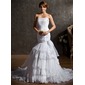 Mermaid Strapless Court Train Organza Satin Wedding Dress With Ruffle Beadwork (002011553)