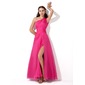 A-Line/Princess One-Shoulder Floor-Length Chiffon Prom Dress With Ruffle Beading Sequins (018005062)
