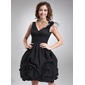 A-Line/Princess V-neck Knee-Length Chiffon Lace Homecoming Dress With Ruffle Beading Feather Flower(s) (022021135)