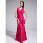 Sheath V-neck Floor-Length Taffeta Bridesmaid Dress With Ruffle (007025366) Sheath V-neck Floor-Length Taffeta Bridesmaid Dress With Ruffle (007025366)