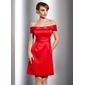 A-Line/Princess Off-the-Shoulder Knee-Length Satin Cocktail Dress With Beading (016014759)