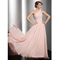 A-Line/Princess One-Shoulder Floor-Length Chiffon Holiday Dress With Ruffle Beading Flower(s) (020014547)