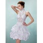 A-Line/Princess High Neck Knee-Length Taffeta Lace Cocktail Dress With Ruffle Beading (016008897)