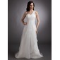 Empire One-Shoulder Court Train Organza Wedding Dress With Ruffle Beadwork (002012637)