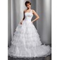 Ball-Gown One-Shoulder Court Train Organza Satin Wedding Dress With Lace Sequins (002014750)