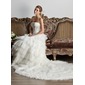 Ball-Gown Strapless Chapel Train Satin Tulle Wedding Dress With Ruffle Lace Beadwork Sequins (002013805)